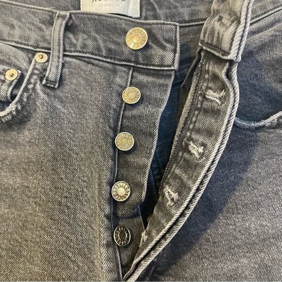 Agolde Riley High Rise Straight Cropped Black Washed Jeans Size 26 Button Fly - Picture 3 of 8